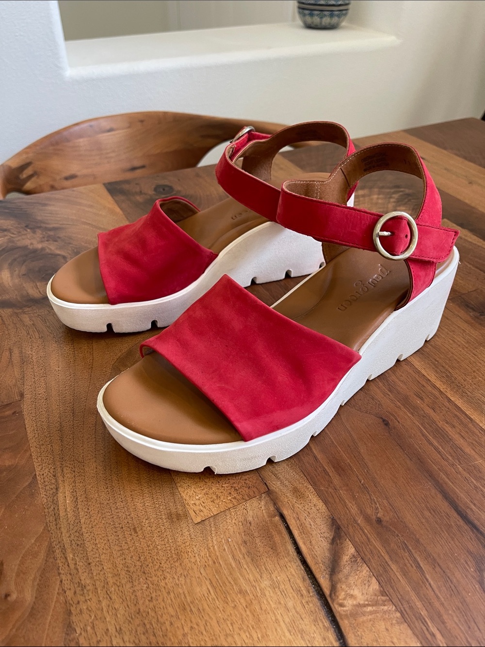 Paul Green Women’s Red Suede Platform Sandals with White Sole